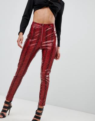 red leather snakeskin pants
