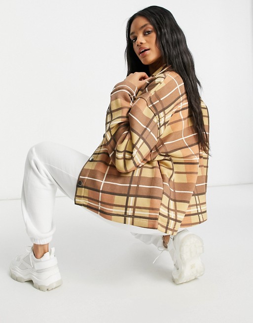 Lasula oversized check jacket in brown