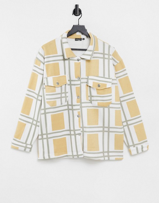 Lasula oversized check shirt in beige