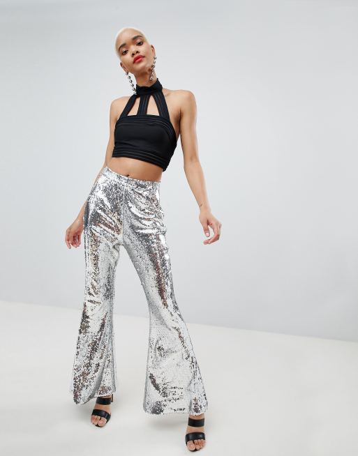 Lasula - Pantalon évasé à sequins - Argenté