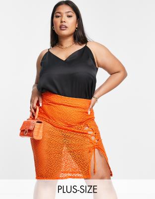 Lasula Plus Lasula Plus crochet midi skirt co ord in orange