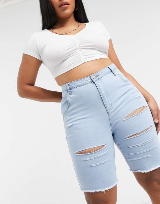 Womens knee length on sale ripped denim shorts