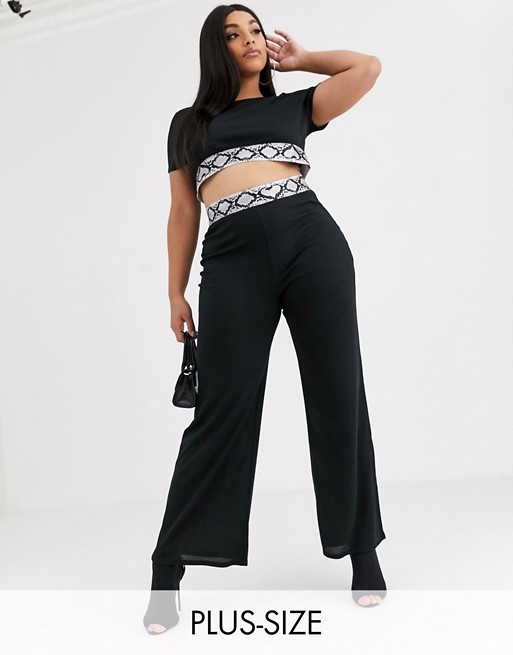 Lasula Plus lounge trouser with contrast trim co ord in black