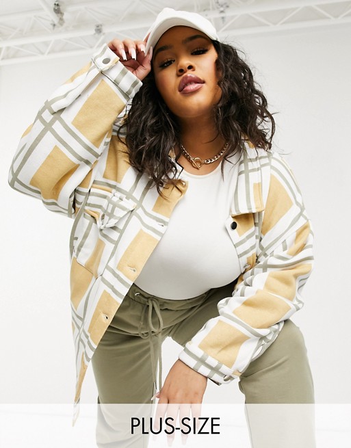 Lasula Plus oversized check shirt in beige