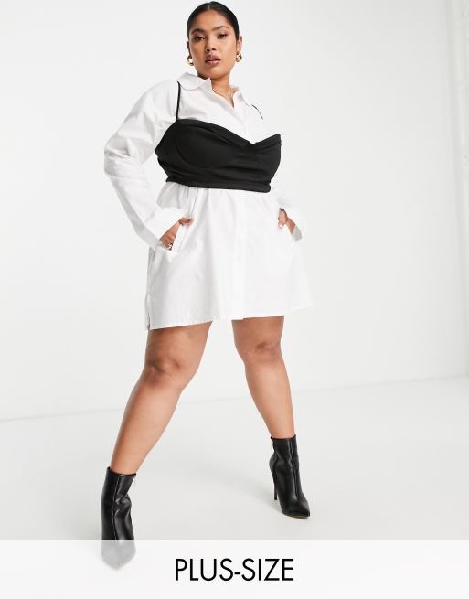 Lasula Plus - Vestito camicia con brassière in bianco e nero