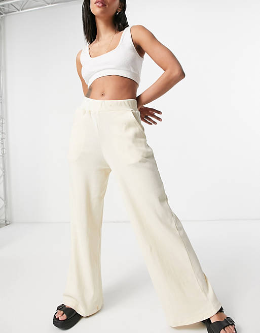 Lasula rib knitted kick flare trousers co ord in cream | ASOS
