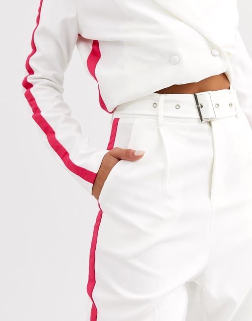 Lasula – Weiße Zigarettenhose mit Paspelierung in Rosa, 3 von 4