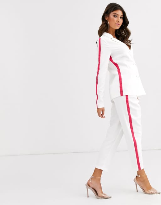 Lasula – Weiße Zigarettenhose mit Paspelierung in Rosa, 4 von 4