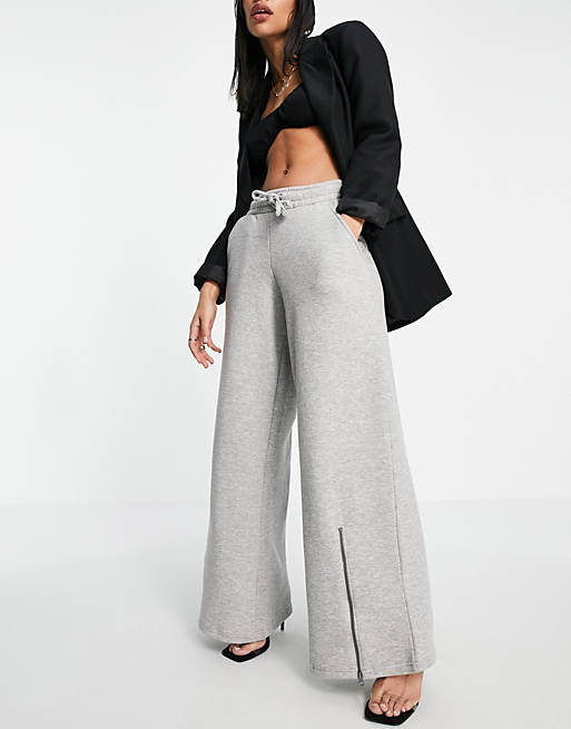 Lasula wide leg joggers with zip front co ord in grey