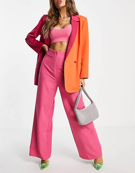 Lasula wide leg trouser co ord in hot pink
