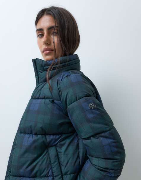 Lauren by Ralph Lauren abrigo acolchado a cuadros tartán en azul marino - view 1