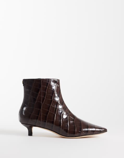 Lauren by Ralph Lauren ankle kitten heeled boot in croc brown - view 1