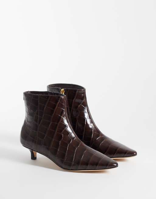 Lauren by Ralph Lauren ankle kitten heeled boot in croc brown, 2 of 4