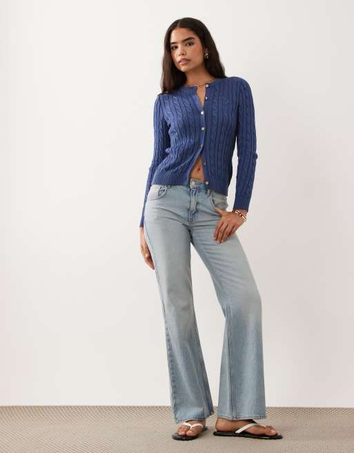 Lauren by Ralph Lauren – Blå kabelstickad kofta i bomull med ikonlogga, 2 av 4