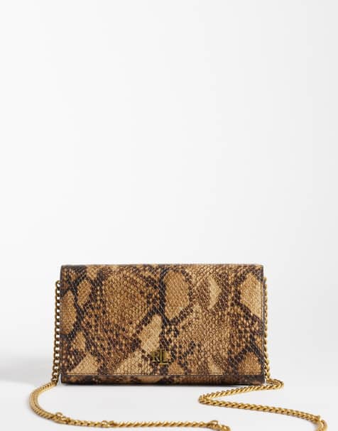 Lauren by Ralph Lauren - Borsa effetto pitone marrone con catenina lunga - view 1