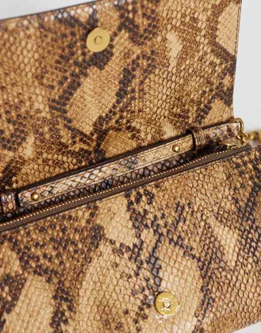 Lauren by Ralph Lauren - Borsa effetto pitone marrone con catenina lunga, 3 di 4