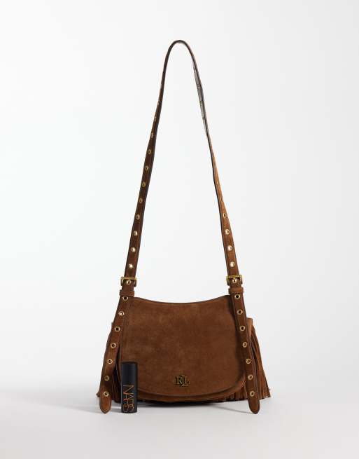 Lauren by Ralph Lauren - Borsa in camoscio marrone con nappe, 2 di 4