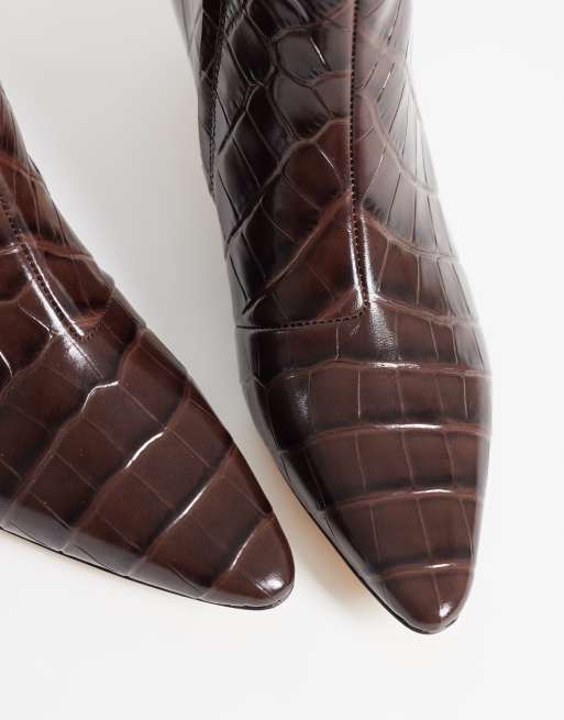 Lauren by Ralph Lauren bottines à petit talon effet croco marron, 3 de 4