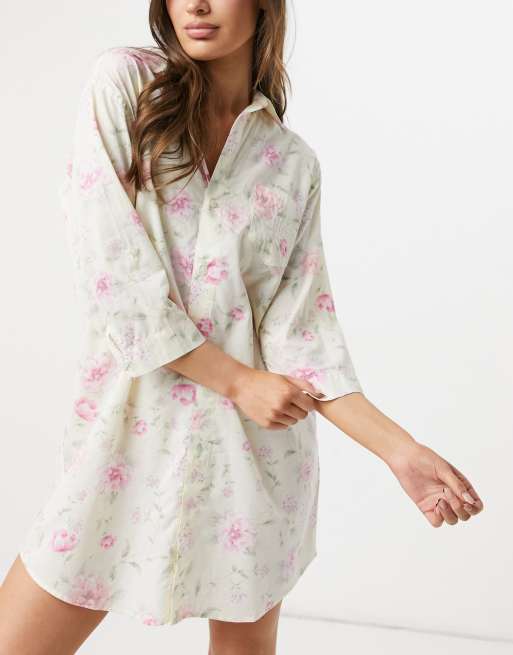 Lauren by Ralph Lauren Camicia da notte gialla a fiori multicolore