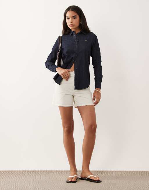 Lauren by Ralph Lauren - Camicia di jeans blu navy con bottoni, 2 di 4