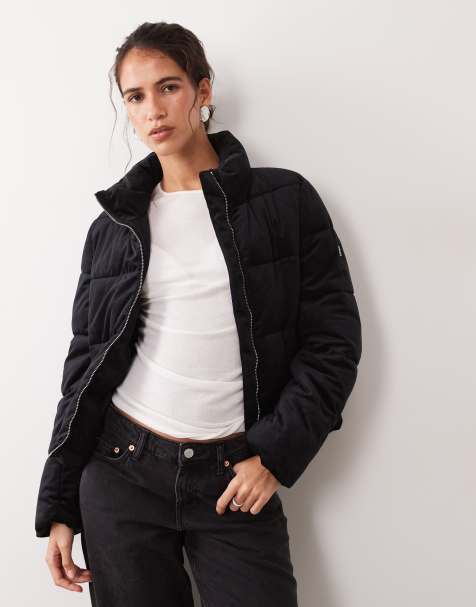 Lauren by Ralph Lauren cappotto imbottito in velluto stropicciato nero - view 1