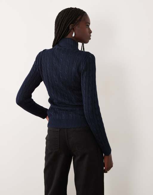 Lauren by Ralph Lauren cardigan con zip e logo, blu navy, 3 di 4