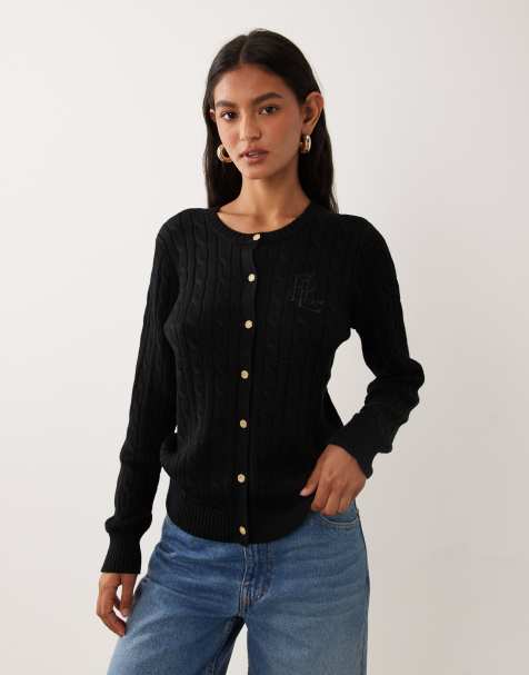 Lauren by Ralph Lauren cardigan i sort med ikonlogo og kabelstrik i bomuld - view 1