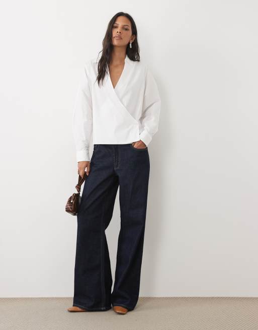 Lauren by Ralph Lauren collared wrap shirt in white, 2 of 4