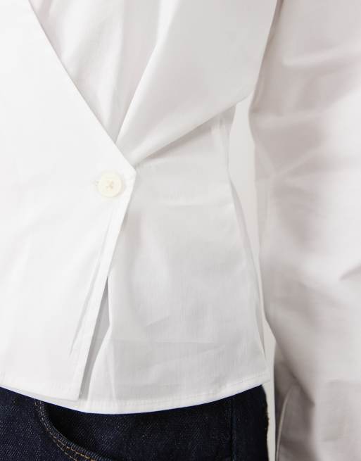 Lauren by Ralph Lauren collared wrap shirt in white, 3 of 4
