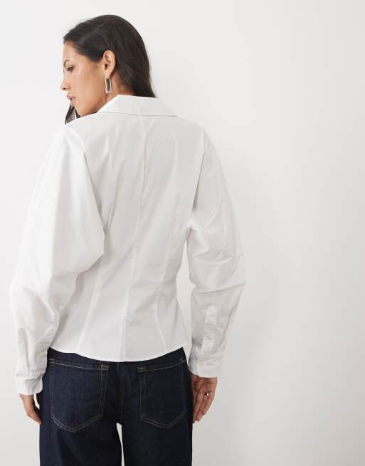 Lauren by Ralph Lauren collared wrap shirt in white, 4 of 4