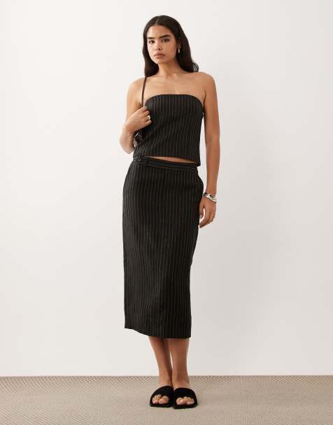 Lauren by Ralph Lauren - Coordinato con gonna midi e top a fascia sartoriale nero - view 1
