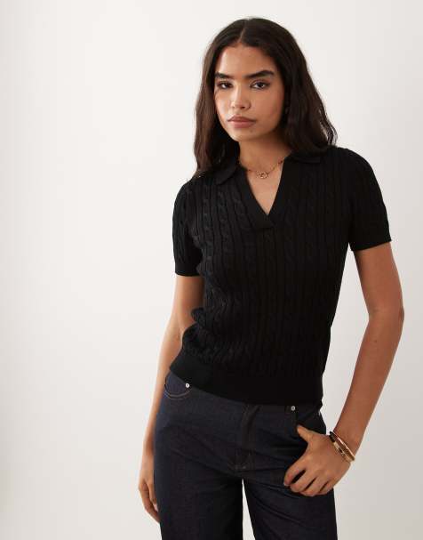 Lauren by Ralph Lauren – Czarna koszulka polo z dzianiny o delikatnym splocie - view 1