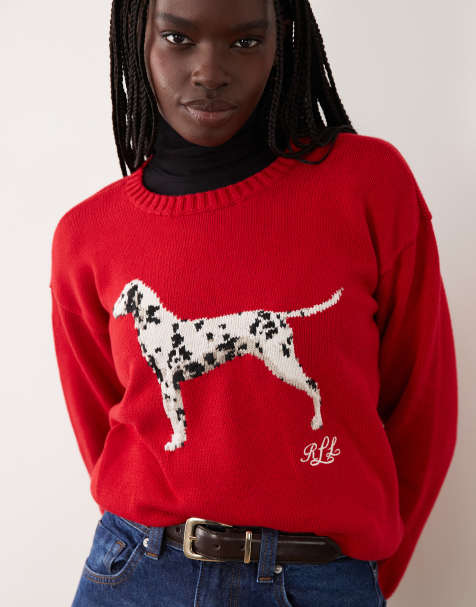 Lauren by Ralph Lauren dog knit jumper in ralph red - view 1