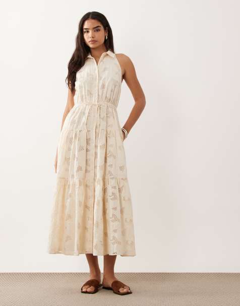 Lauren by Ralph Lauren floral midi day dress in cream - view 1