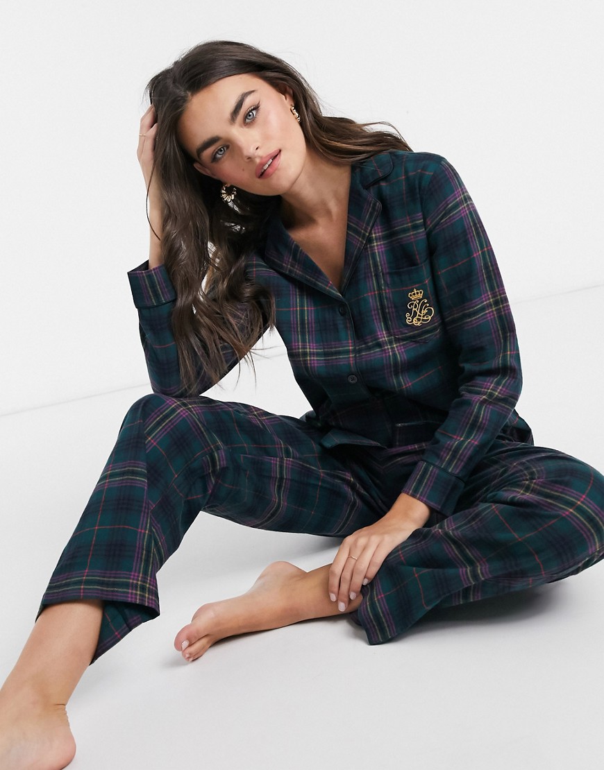 LAUREN by Ralph Lauren - Grønt skotskternet pyjamassæt med hakrevers