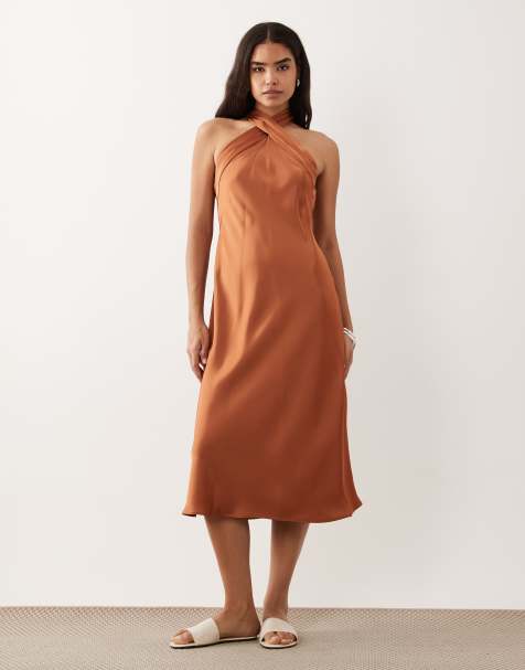 Lauren by Ralph Lauren halter neck maxi dress in burnt orange - view 1