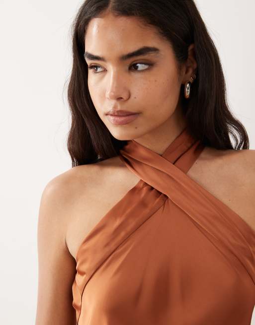 Lauren by Ralph Lauren halter neck maxi dress in burnt orange | ASOS