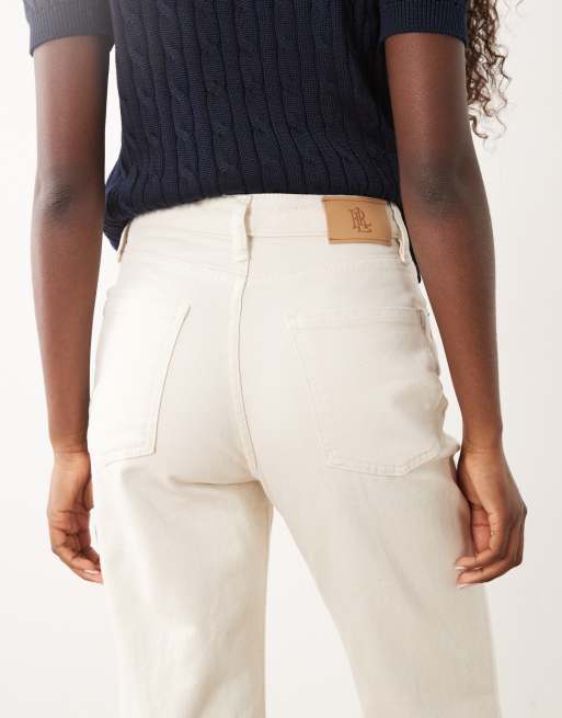 Lauren by Ralph Lauren jeans dritti e ampi color crema, 4 di 5