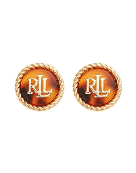 Lauren by Ralph Lauren Jewellery Gold and tort logo stud earrings in gold - GOLD - view 1