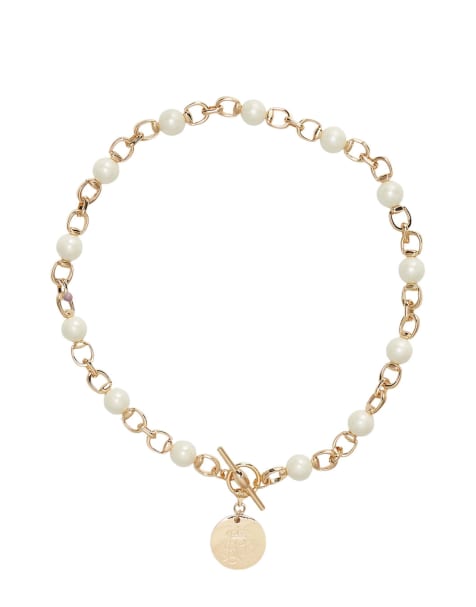 Lauren by Ralph Lauren Jewellery Gold tone & faux pearl & logo coin necklace in gold - GOLD - view 1