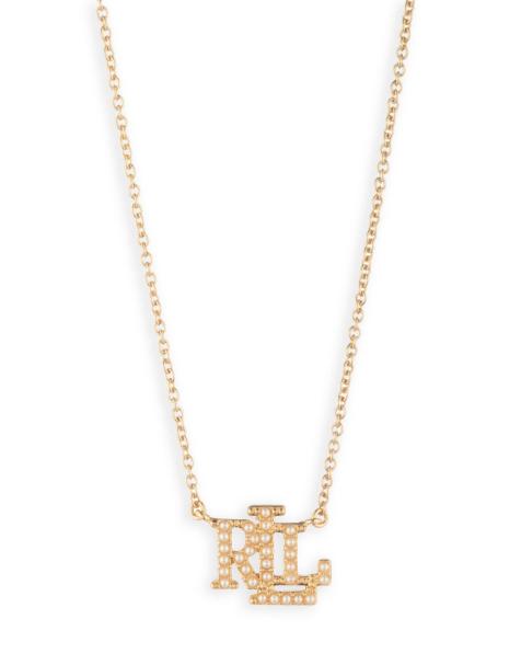 Lauren by Ralph Lauren Jewellery Gold tone & faux pearl logo pendant in gold - GOLD - view 1