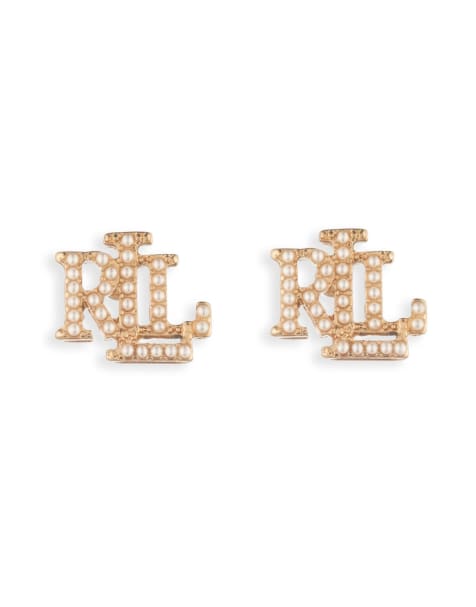 Lauren by Ralph Lauren Jewellery Gold tone & faux pearl logo stud earrings in gold - GOLD - view 1