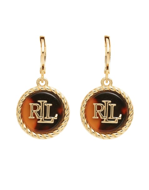 Lauren by Ralph Lauren Jewellery Gold tone & tortoise logo drop earrings in gold - GOLD - view 1