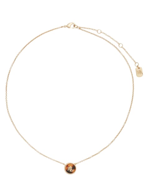 Lauren by Ralph Lauren Jewellery Gold tone & tortoise logo pendant necklace in gold - GOLD - view 1