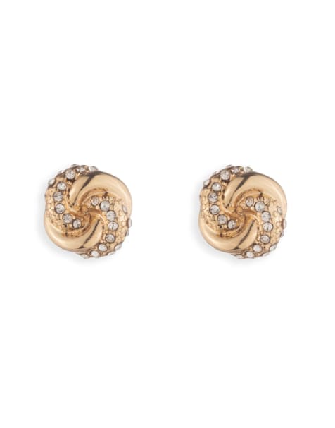 Lauren by Ralph Lauren Jewellery pave knot stud earrings in gold and crystal - GOLD - view 1