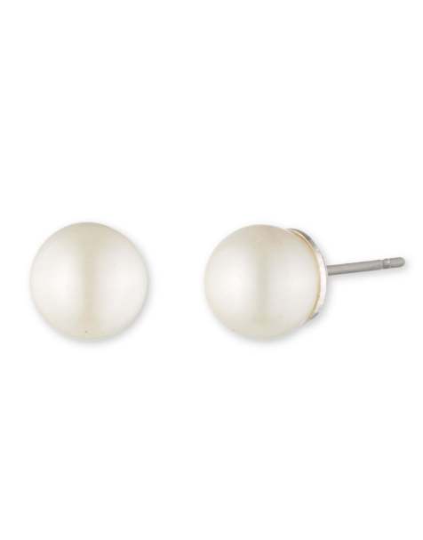 Lauren by Ralph Lauren Jewellery silver & pearl 6mm stud earrings - WHITE - view 1