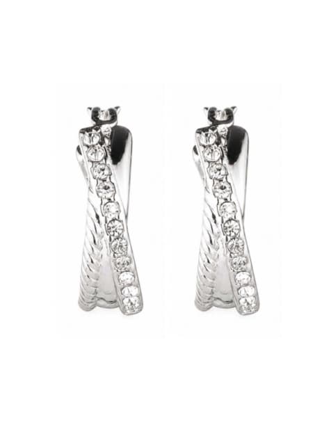 Lauren by Ralph Lauren Jewellery Silver tone pave twisted hoop earrings in silver and crystal - view 1