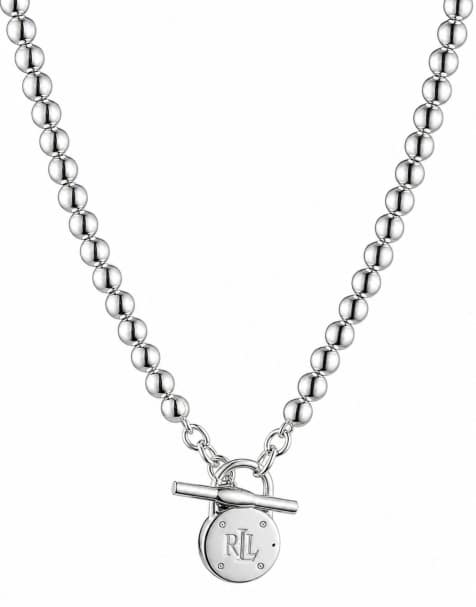 Lauren by Ralph Lauren Jewellery Sterling silver padlock beaded necklace in silver - view 1