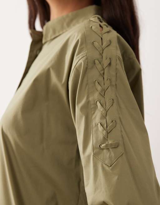 Lauren by Ralph Lauren - Kakigrøn skjorte-mini-dagskjole, 2 af 4