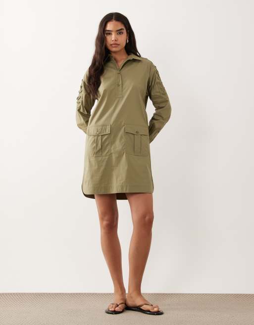 Lauren by Ralph Lauren - Kakigrøn skjorte-mini-dagskjole, 3 af 4